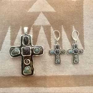 Womens Western Jewelry Set; Cross Pendant & Earrings